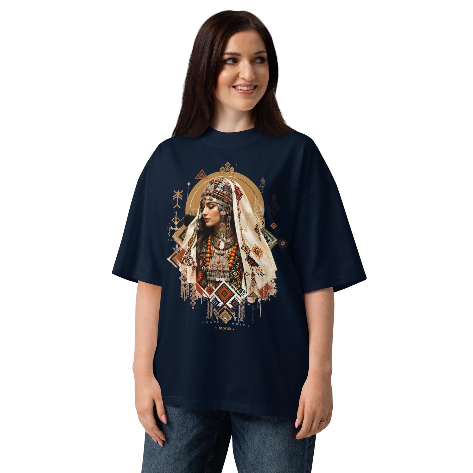 Amazigh Berber Tifinagh Organic Oversized Neck Bride Graphic T-Shirt