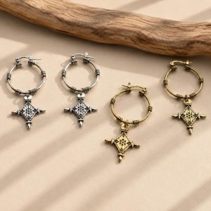 Berber Tuareg Cross Hoop Earrings with Ingal Inspired Jewelry Design