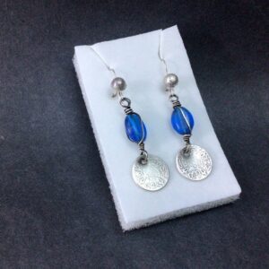 Berber Silver Coin Earrings with Old Glass Bead Design