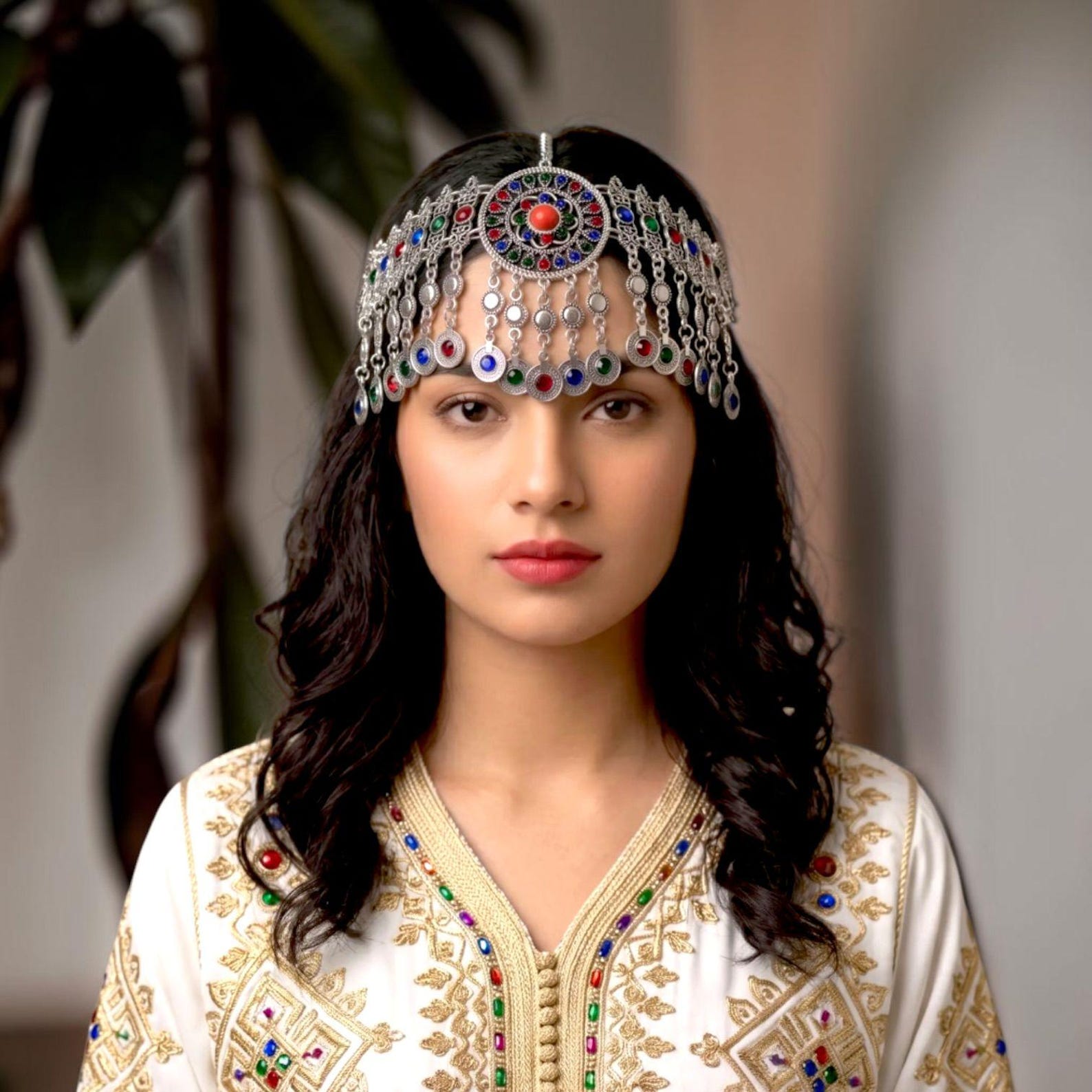 Amazigh Berber Silver Plated Headband with Dangle Jewelry Details