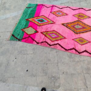 Berber Boujaad Custom Pink Green Geometric Wool Rug