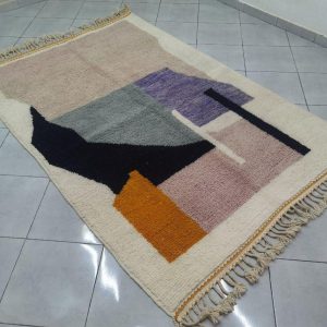 Berber Handmade Black Purple Wool Beni Ourain Style Rug