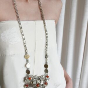 Vintage Amazigh Berber Carnelian Coin Charms Silver Bib Necklace