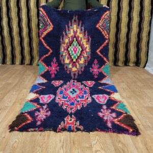 Berber Handwoven Tribal Wool Runner Rug with Vintage Cotton Patterns