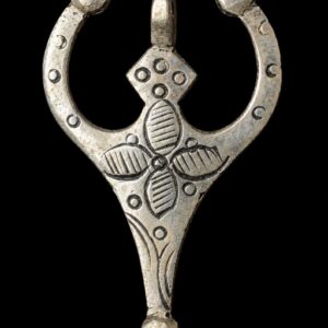 Amazigh Berber Tuareg Cross Pendant Necklace with Engraved Silver-Tone Amulet