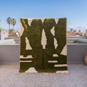 Amazigh Olive Abstract Modern Shag Berber Wool Rug Custom Size