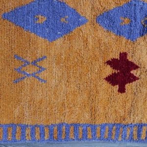 Berber Handmade Mustard Orange and Royal Blue Geometric Wool Rug