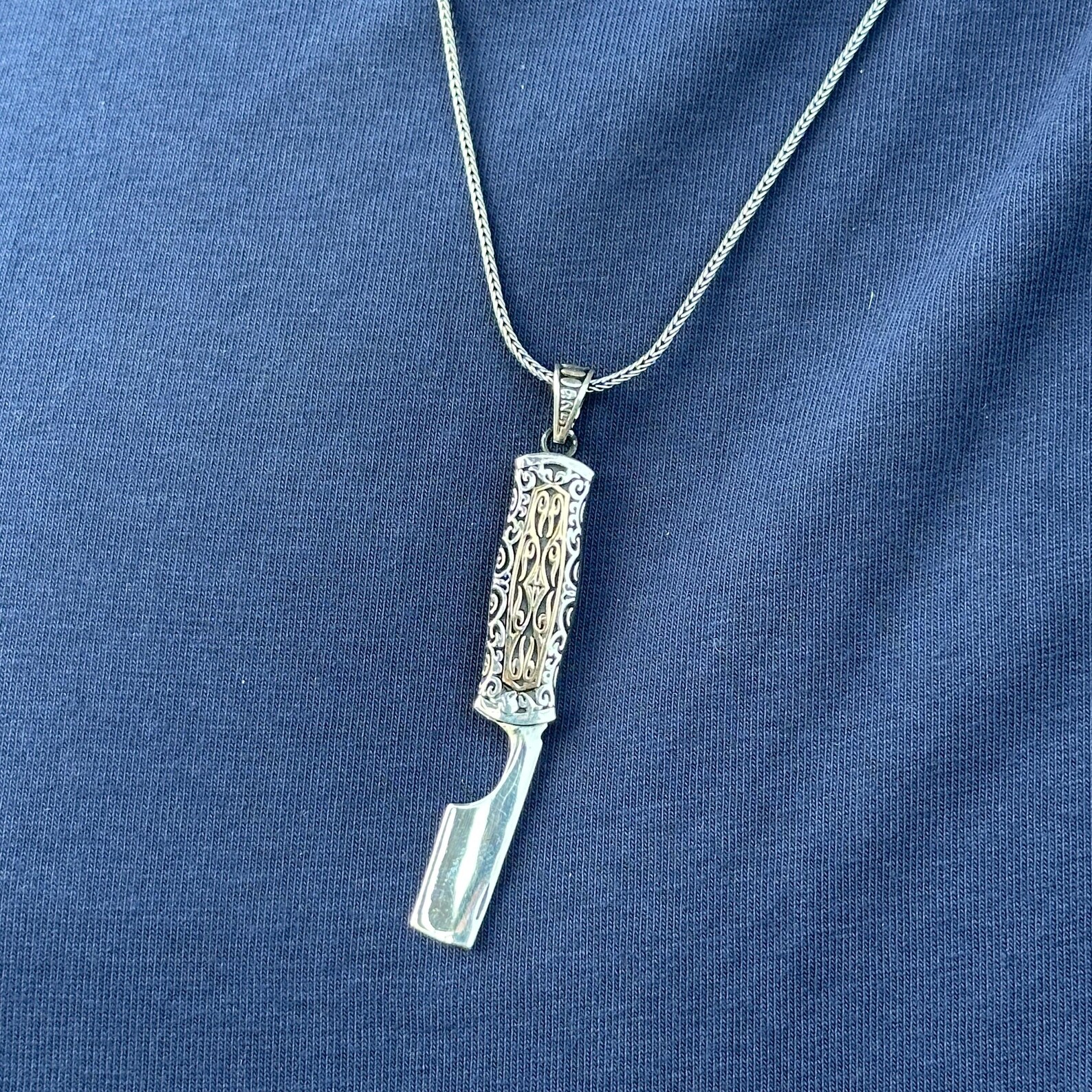 Berber Foldable Razor Pendant Sterling Silver Necklace Design