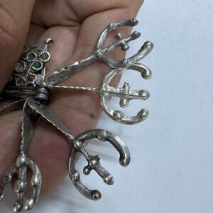Antique Amazigh Berber Enamel Silver Pendant Necklace with Eight Pendants