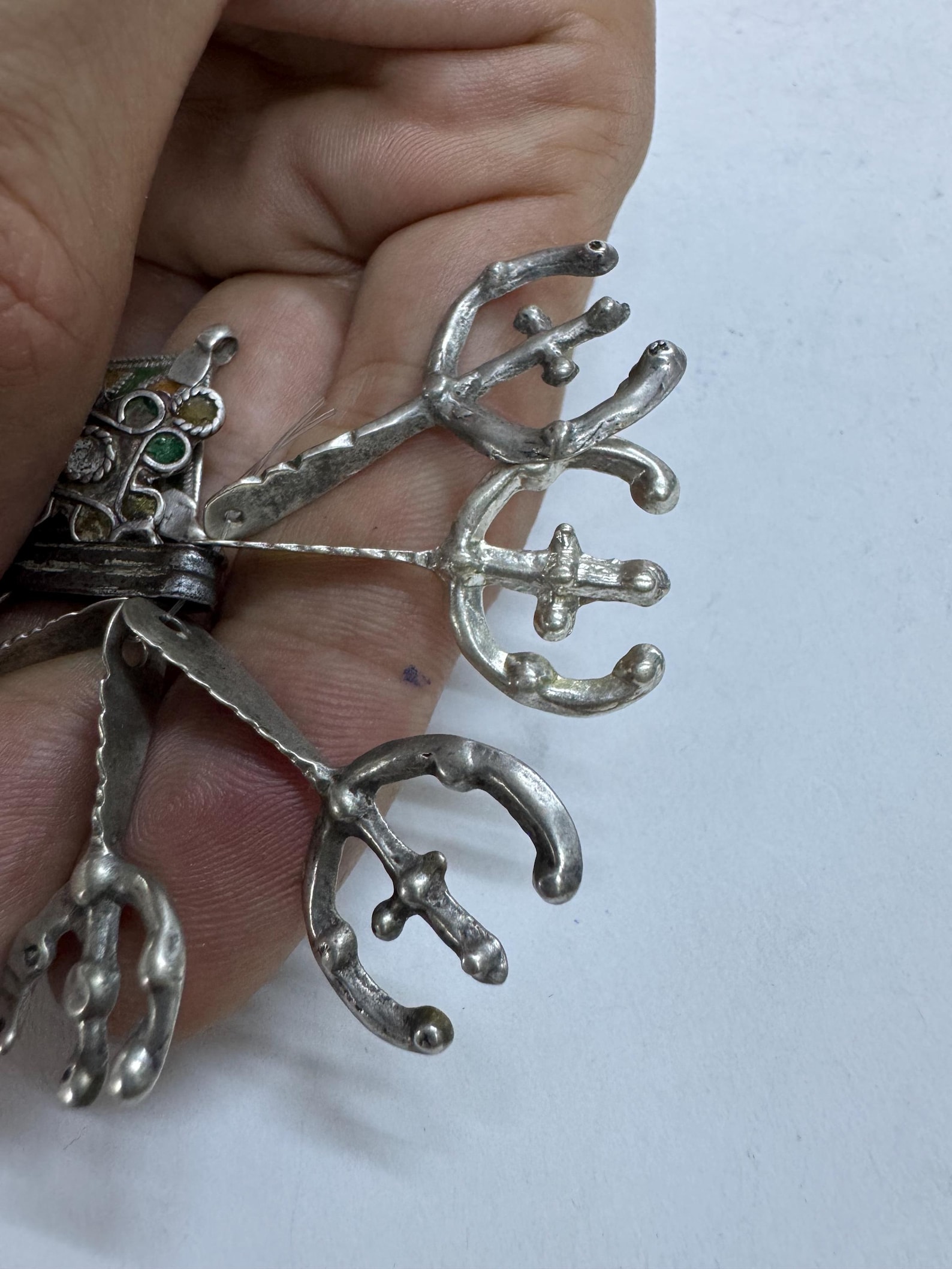 Antique Amazigh Berber Enamel Silver Pendant Necklace with Eight Pendants
