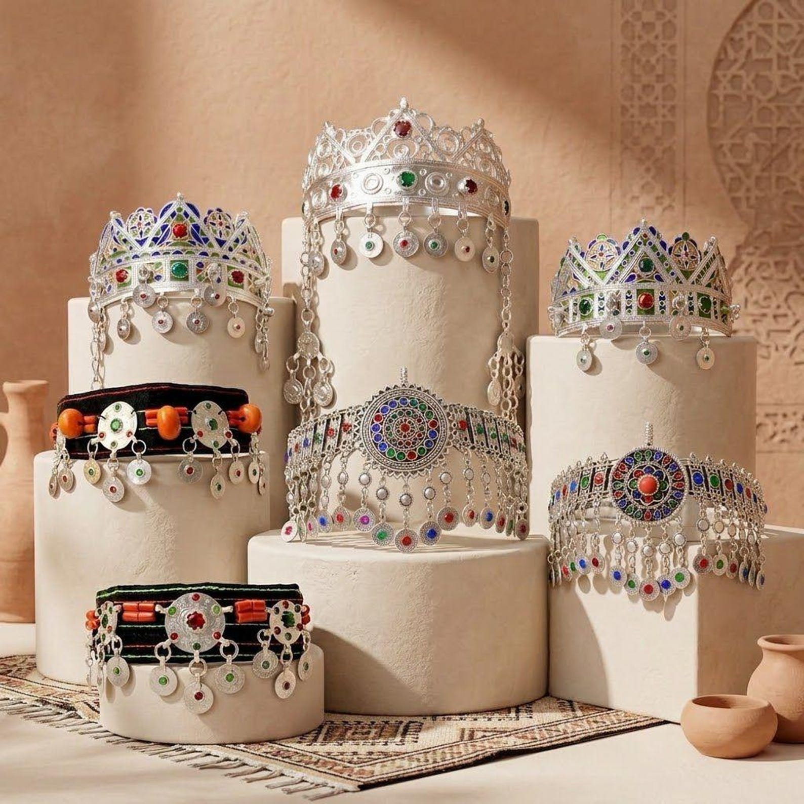 Amazigh Berber Silver Plated Headband with Dangle Jewelry Details