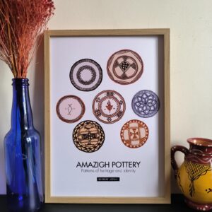Amazigh Berber Pottery Illustration Ceramic Piece with Yaz Symbol Art