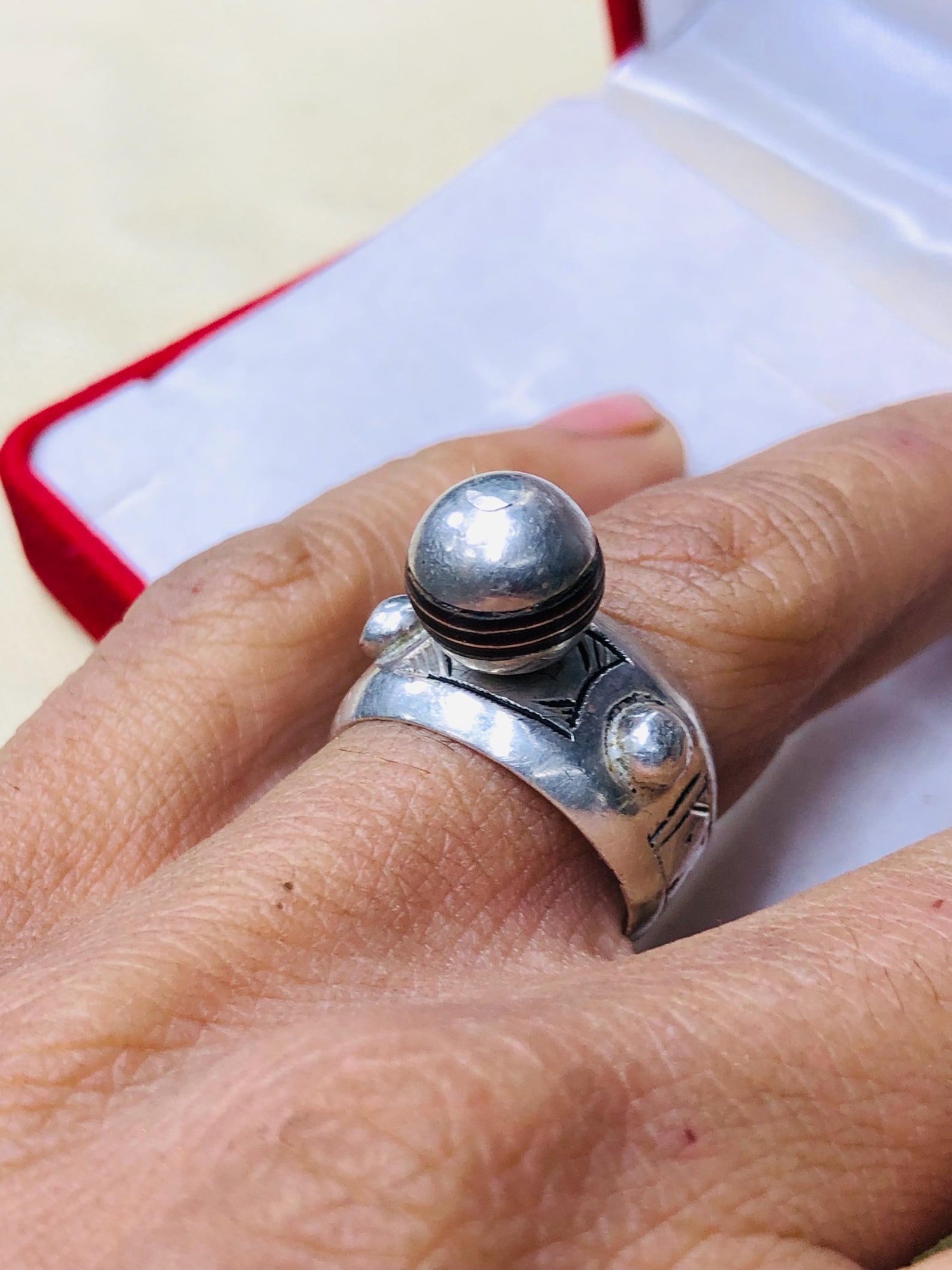 Amazigh Berber Tuareg Silver Ring with Traditional Engraving
