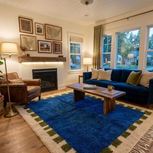 Royal Blue Berber Beni Ourain Inspired Wool Area Rug