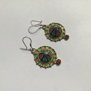 Berber Enamel Silver Earrings with Natural Coral Jewelry Design