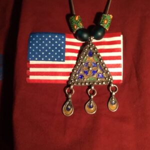Berber Enamel Silver Pendant Necklace with African Trade Bead Chain
