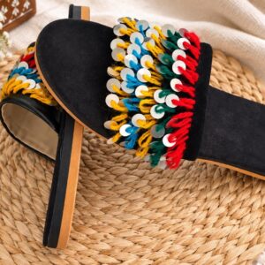 Amazigh Colorful Babouche Shoes with Sequin Boho Slip-On Design