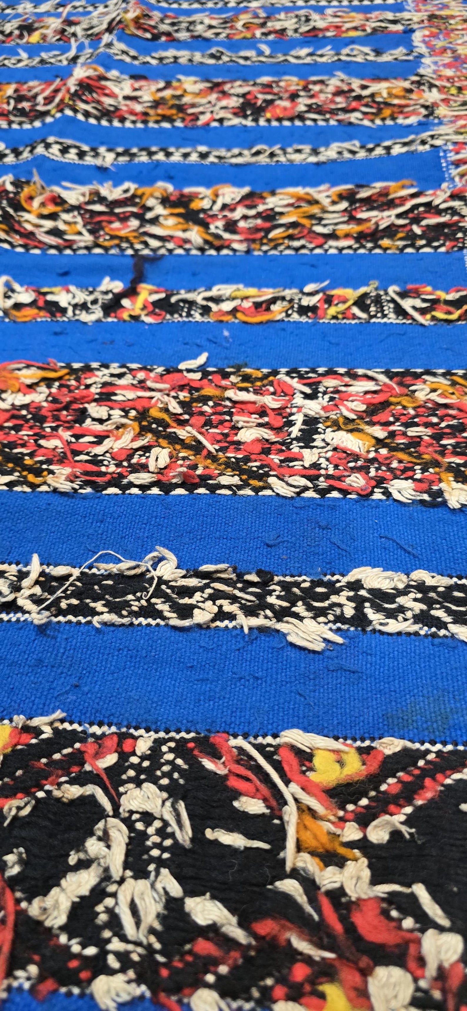 Amazigh Middle Atlas Vintage Blue Kilim Rug with Symbolic Designs