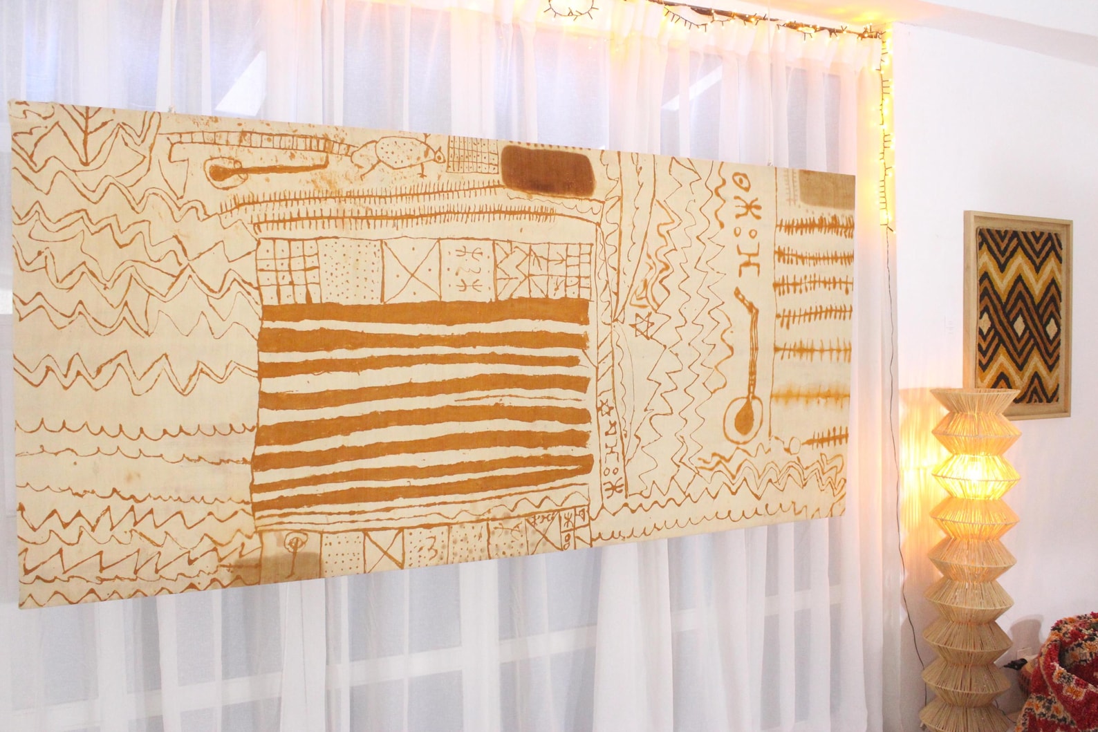 Amazigh Vintage Henna Mounted Chassis Textile Wall Art