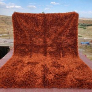 Berber Olive Green Shag Wool Rug Extra High Pile Area Rug