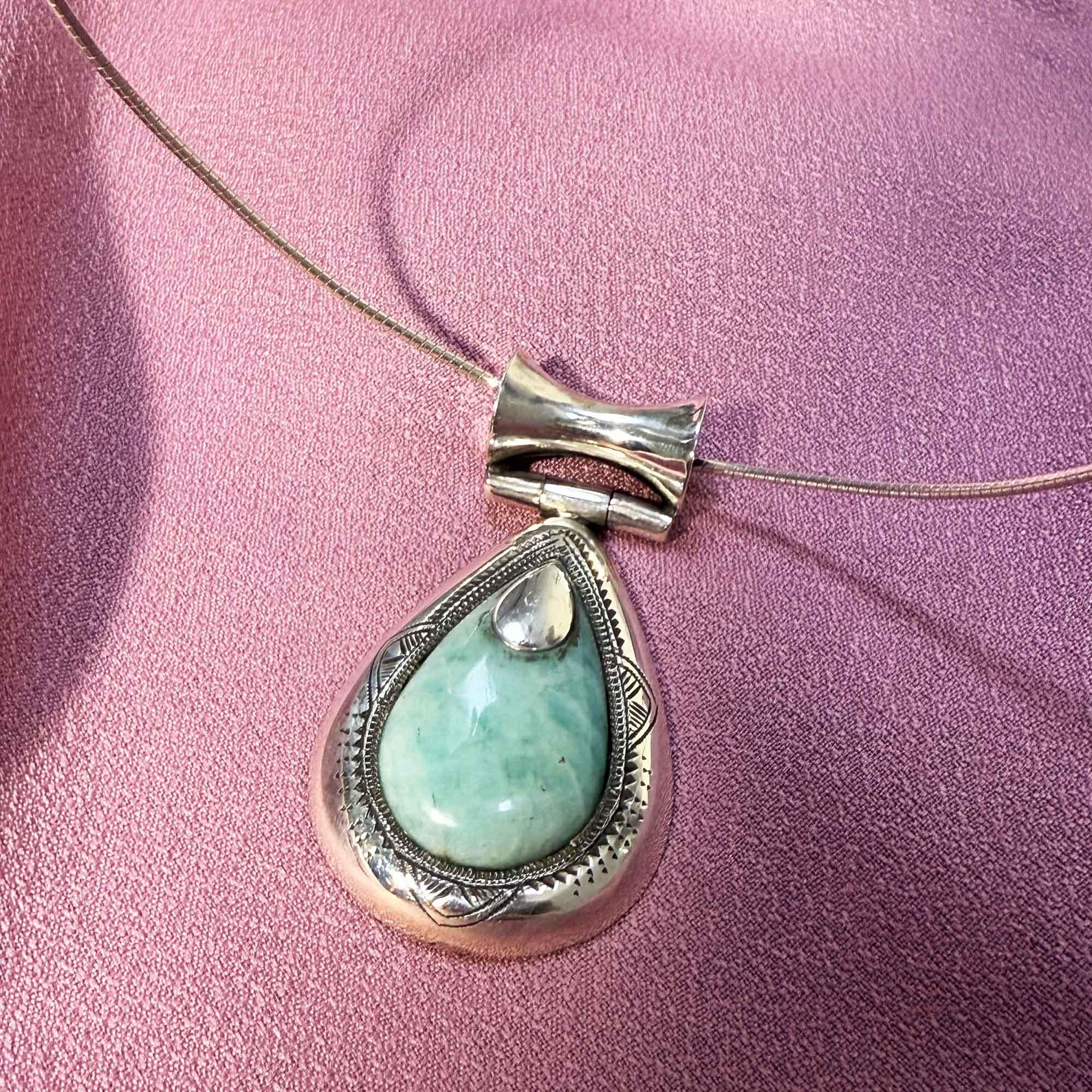 Berber Tuareg Silver Amazonite Pendant Necklace with Amazigh Style