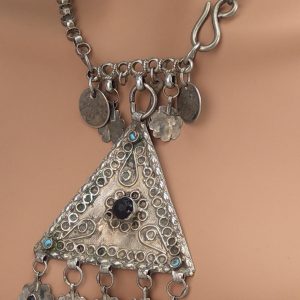 Berber Antique Triangular Pendant Necklace with Long Chain Design