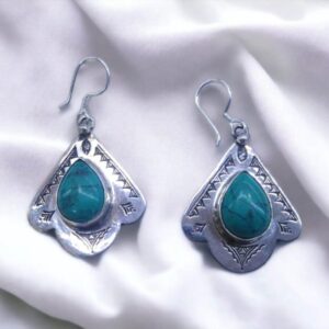 Berber Amazigh Tiznit Silver Shield Earrings with Turquoise