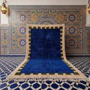 Royal Blue Berber Beni Ourain Inspired Wool Area Rug