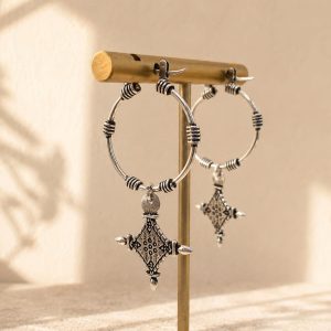 Berber Tuareg Cross Hoop Earrings with Ingal Inspired Jewelry Design