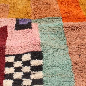 Colorful Berber Boujad Rug with Symbols and Abstract Wool Carpet