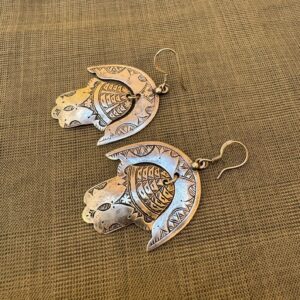 Berber Hamsa Silver Earrings with Hand Engraved Tribal Design