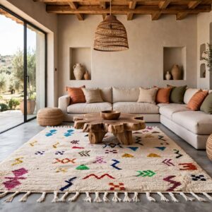 Berber Amazighs Azilal Rug with Symboles Dispersés Fond Cream Design