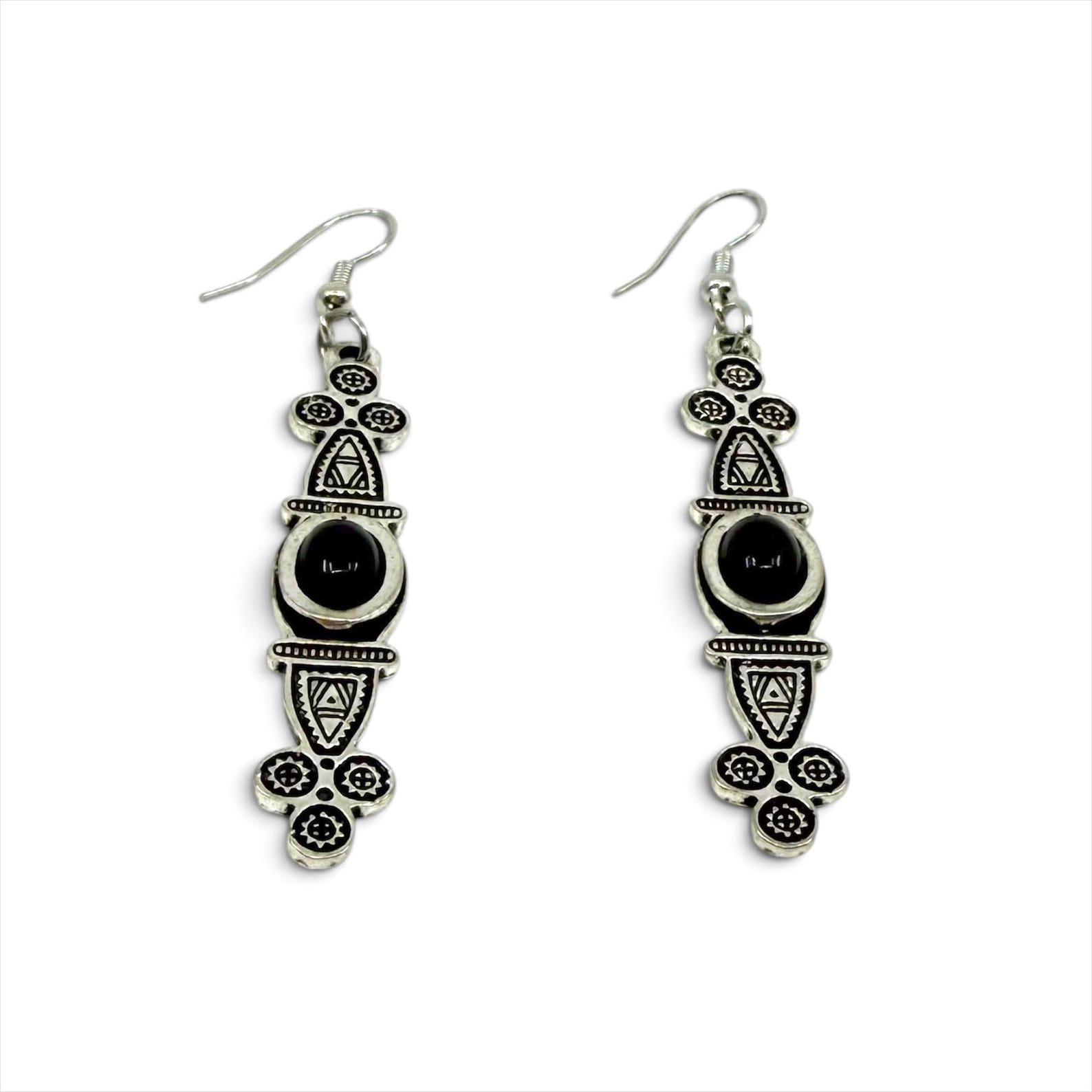 Berber Black Cabochon Earrings Handmade Amazigh Bohemian Jewelry