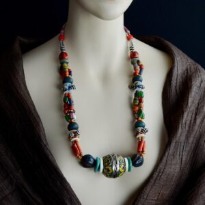 Vintage Berber Tagmout Amazigh Necklace with Coral Lapis Lazuli Carnelian