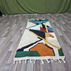 Berber Handmade Beige Colorful Geometric Wool Runner Rug