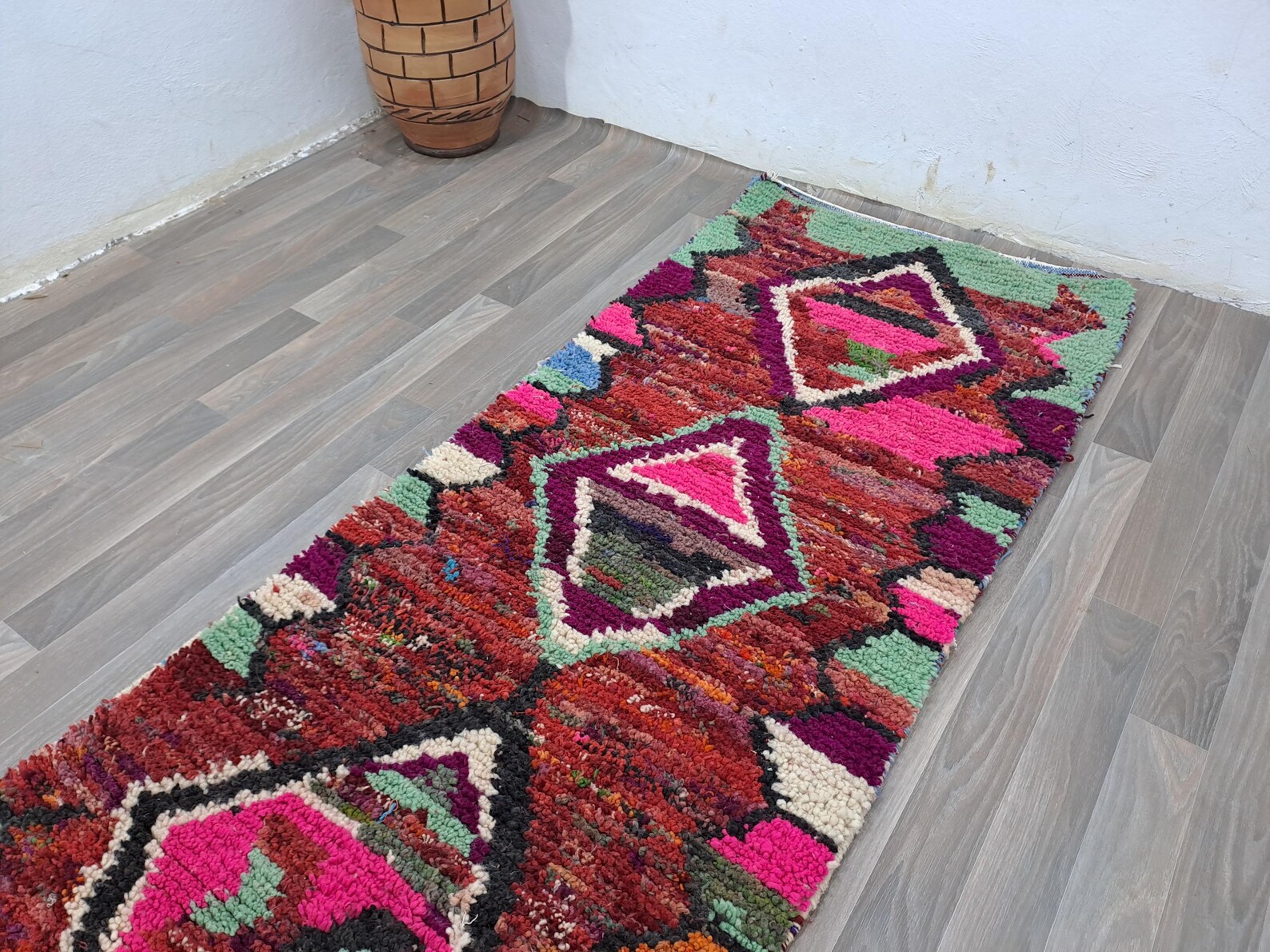 Berber Colorful Azilal Handmade Wool Checkered Shaggy Rug