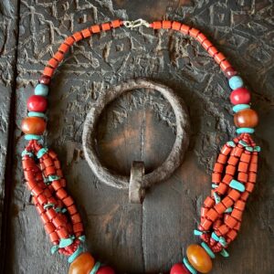Berber Amazigh Croix de Boghdad Coral Turquoise Necklace