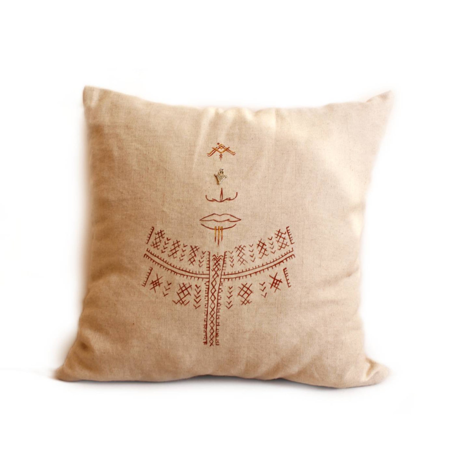 Berber Tattoo Pillow Hand Painted Amazigh Decor Pillow with Traditional Symbols