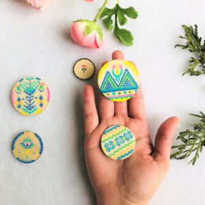 Amazigh Hand Painted Wooden Magnets Wall Art Set of Four
