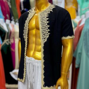 Amazigh Men’s Loulan Tunic Beige Black Embroidery Traditional Style