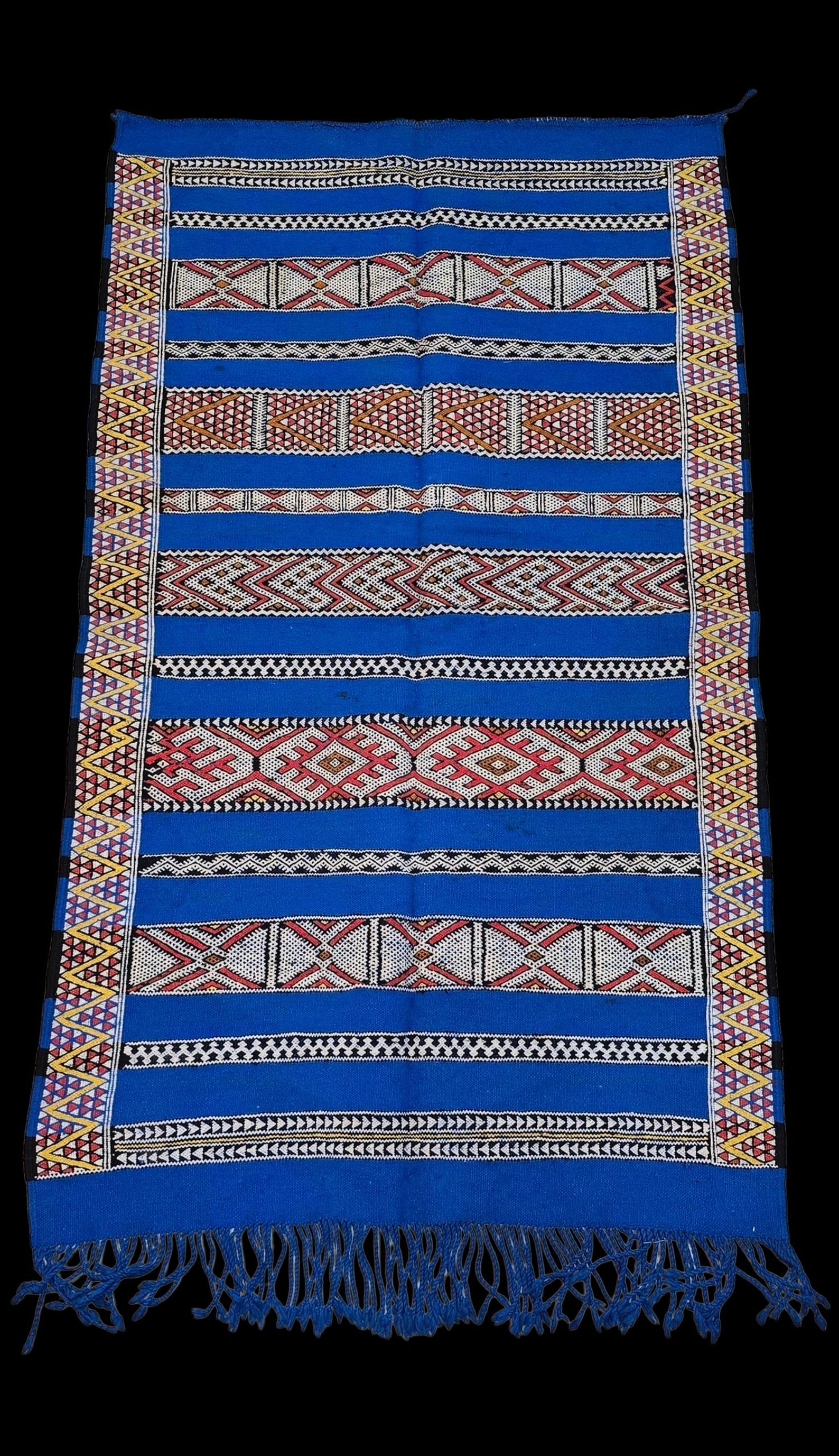 Amazigh Middle Atlas Vintage Blue Kilim Rug with Symbolic Designs