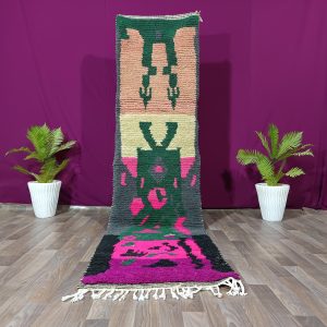 Handmade Berber Beni Ourain Wool Runner Rug Geometric Hallway
