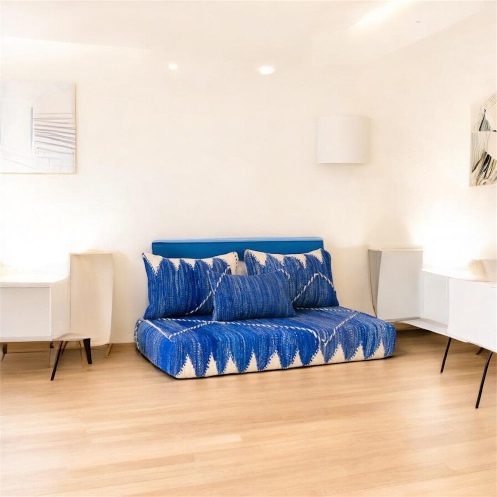 Berber Zanafi Wool Blue Gradient Pouf Majlis Seating