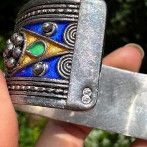 Amazigh North African Enamel Cuff Sterling Silver Bracelet
