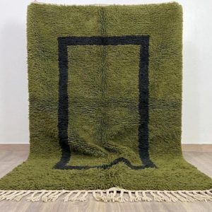 Modernist Berber Olive Green Boujaad Wool Rug Minimalist Frame Design