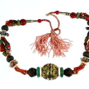 Vintage Berber Tagmout Amazigh Necklace with Coral Lapis Lazuli Carnelian