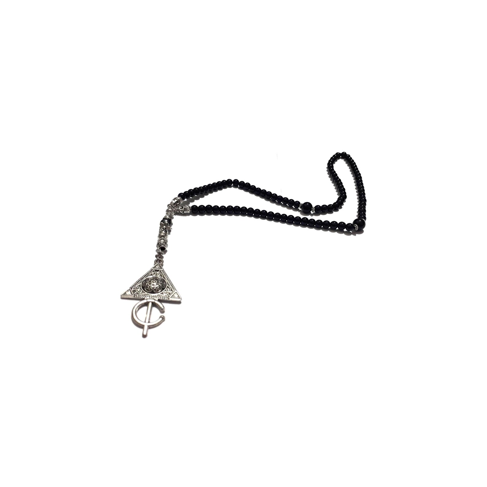 Berber Tuareg Amazigh Beaded Onex Necklace with Color Silver Details