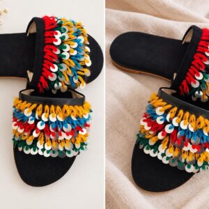 Amazigh Colorful Babouche Shoes with Sequin Boho Slip-On Design