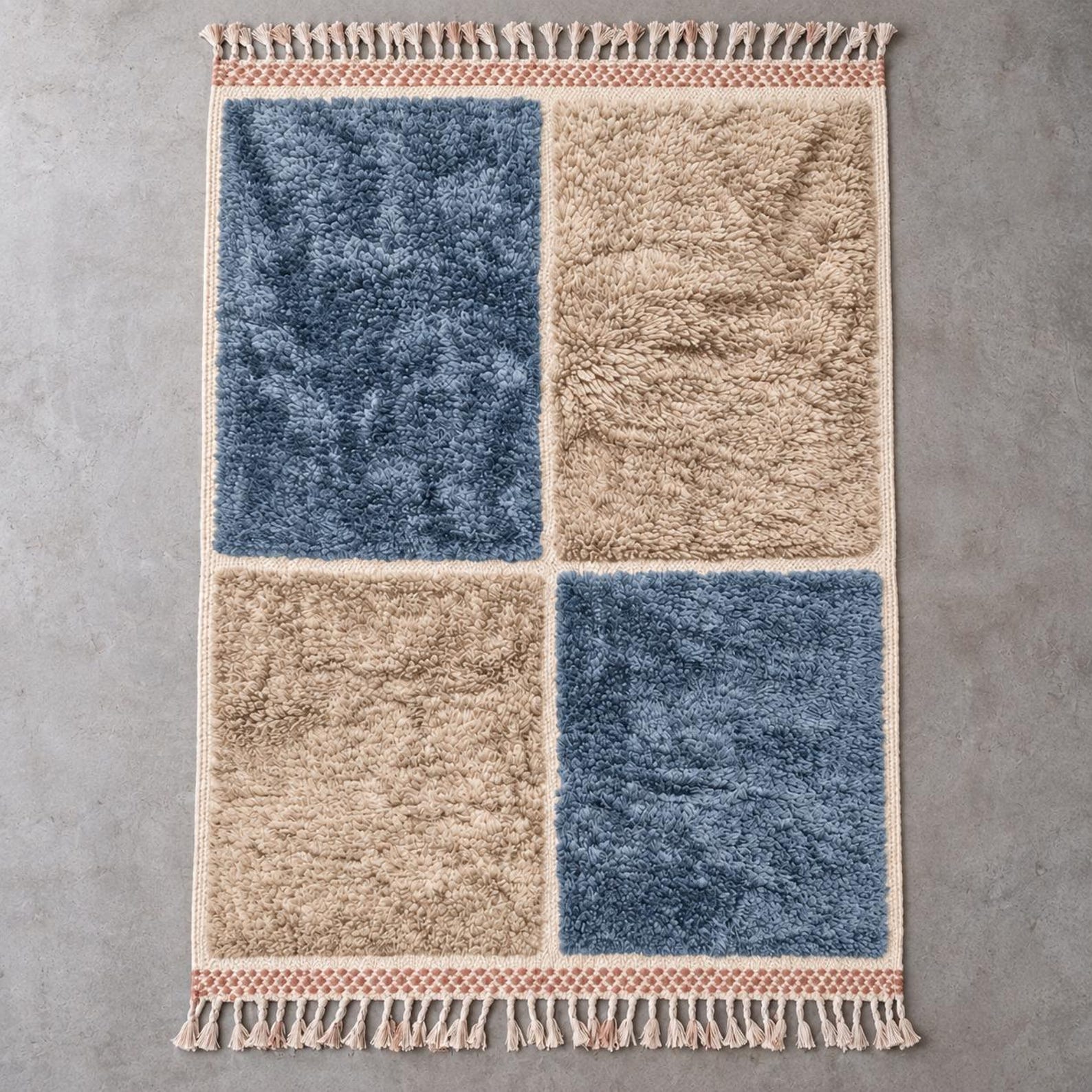 Berber Handmade Shag Four-Block Wool Rug Custom Size