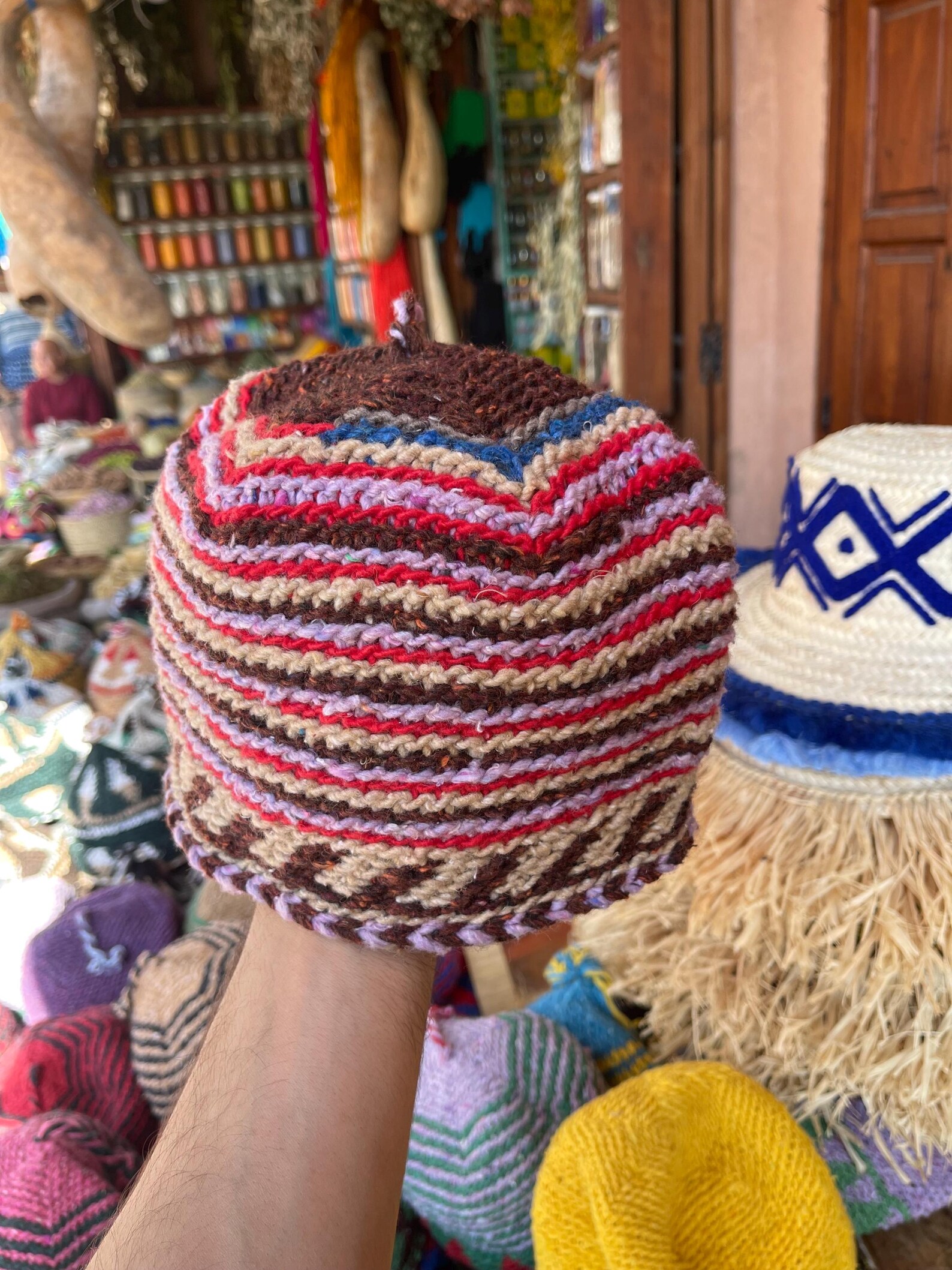 Amazigh Berber Handcrafted Wool Beanie with Geometric Knit Hat